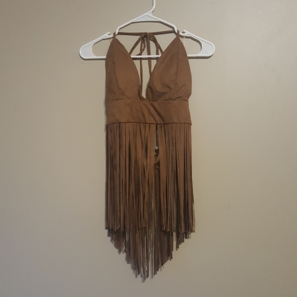 Charlotte Russe brown suede crop top with fringe!